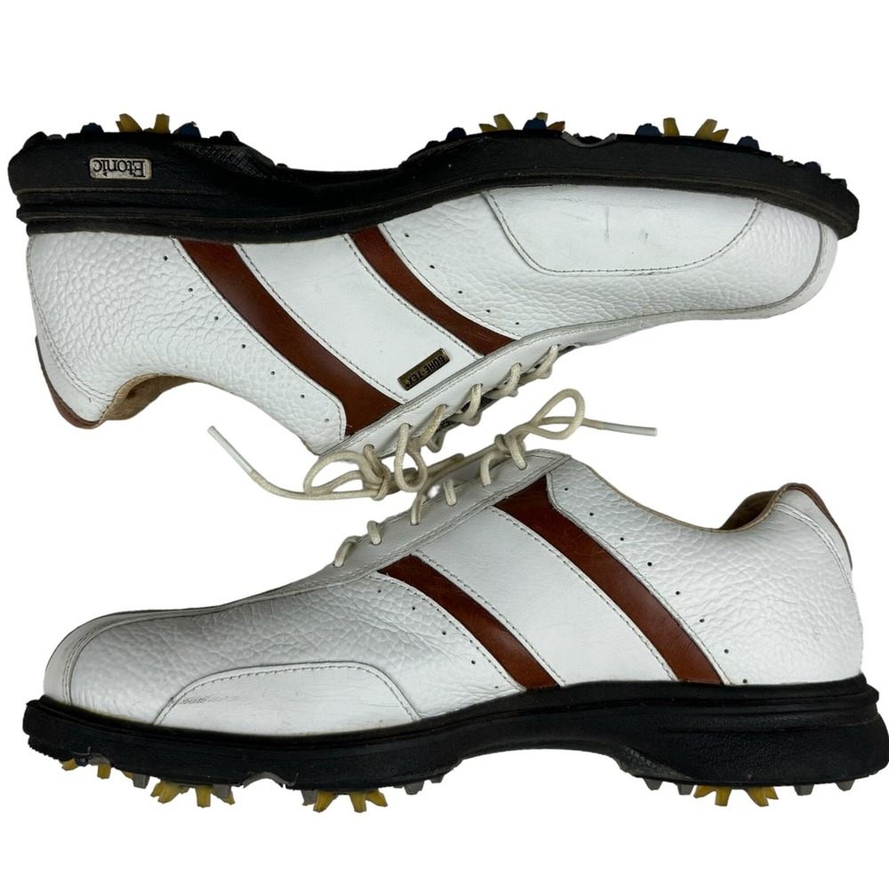 VTG Etonic STGT Gore-Tex White Brown Golf Shoes Spikes Men's US 8M EUR 40.5